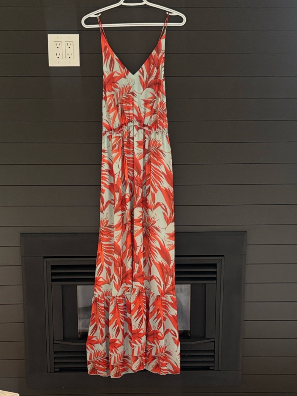 H&M Coral and White Tropical Print Maxi Dress